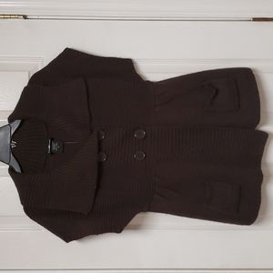 It's Our Time brown button-up short sleeved sweater, size medium new with tags